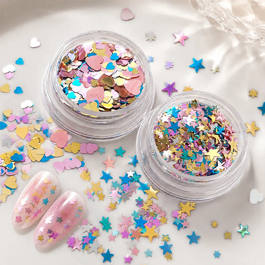 1 Box Glitter Star Nail Sequins 3D Charming Mixed Color Candy Colored Nail Flake Five-Point Star Nail Art Decor Diy Accessor