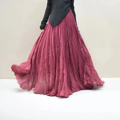 Pleated Long Skirts Women 2026 Spring Summer Fashion Loose Casual Elegant Maxi Skirt