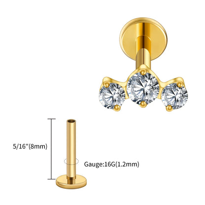 Right Grand ASTM F136 Titanium Triple CZ Cluster Cartilage Earring 16G Mini CZ Labret Tragus Helix Medusa Flat Back Piercing
