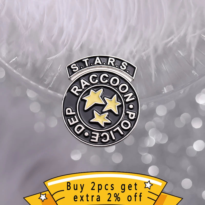 Stars Rescue Raccoon Police Department Enamel Pins Terrifying Game Movies Brooches Lapel Badges Jewelry Gift For Fans Friends