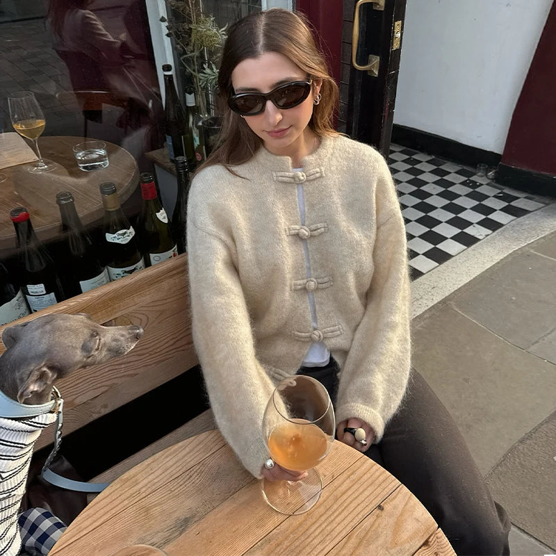 Elegant Tweed Short Coats Women's Loose Fringe Trim Full Sleeves Round Neck Jackets 2026 New Ladies Autumn Office Outwear