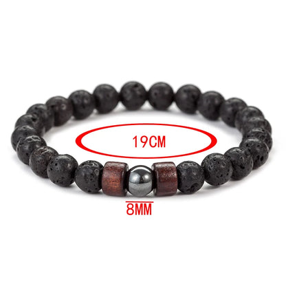 8mm Volcanic Stone Bracelet for Men Lava Wooden Beads Bracelet Tibetan Buddha Male Wrist Chain Jewelry Handmade Elastic Bracelet