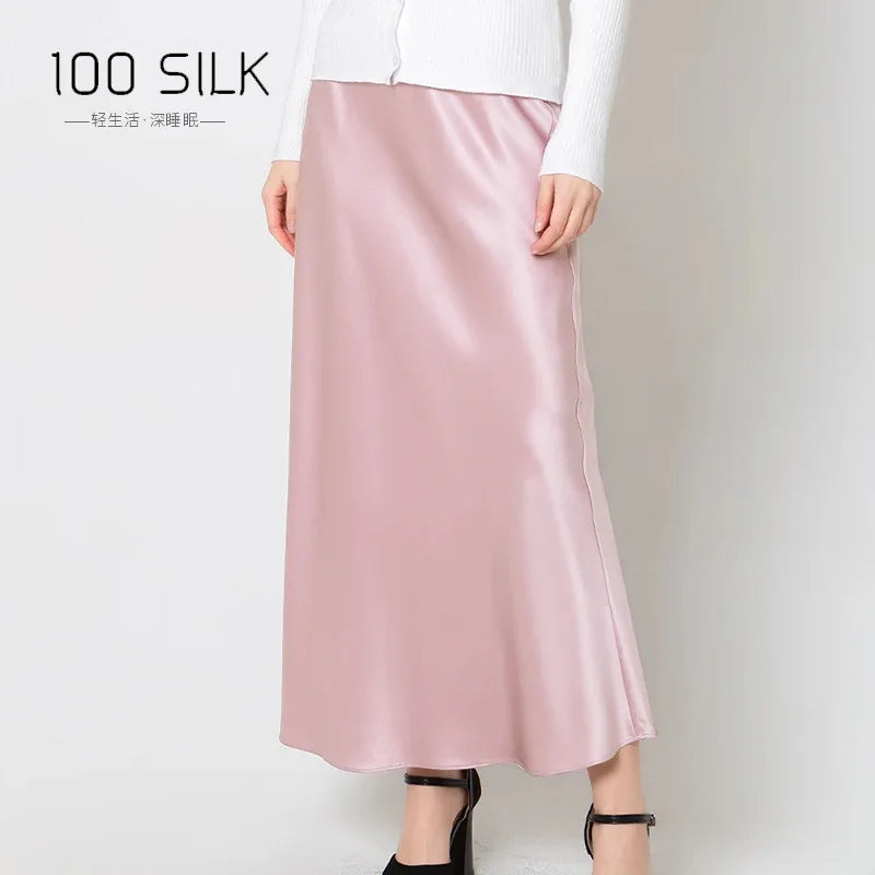 22mm Heavy Silk Skirt Spring and Summer 100% Mulberry Silk Glossy Long Hip Skirt Elastic High Waist Thin Fishtail Skirt