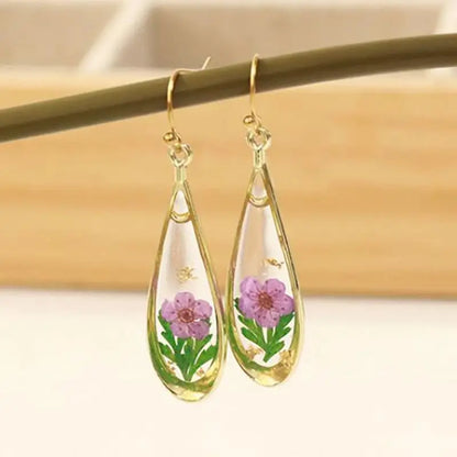 Natural Flower Drop Earrings Unique Epoxy Resin Real Flowers Earrings Elegant Pressed Flowers Earring Wholesale Custom Accessory