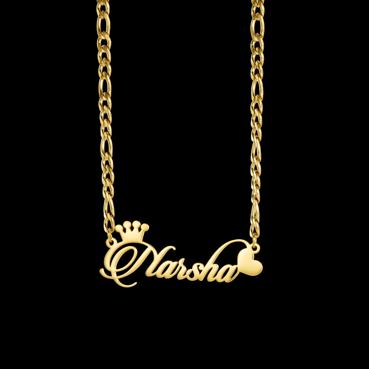 Atoztide Personalized Custom Name Necklace for Women Stainless Steel Crown Heart Nameplate Figaro Chain Birthday Jewelry Gift