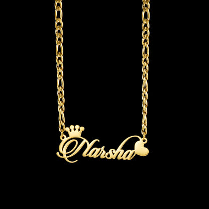 Atoztide Personalized Custom Name Necklace for Women Stainless Steel Crown Heart Nameplate Figaro Chain Birthday Jewelry Gift