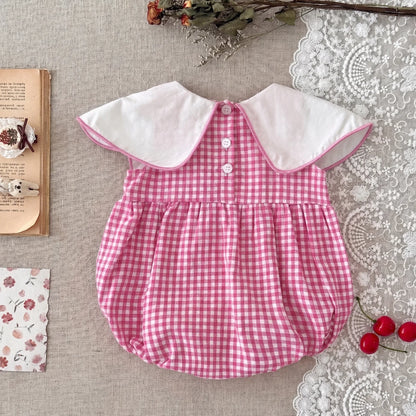 New Summer Baby Cotton Clothing Cute Newborn Baby Sleeveless Triangle Jumpsuit Baby Peter Pan Collar Jumpsuit 0-18M