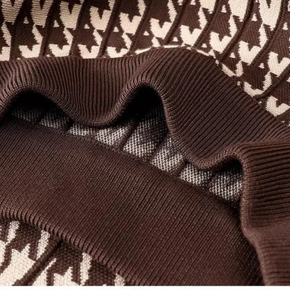 Autumn Winter New Plaid Printing Fashion Elastic Waist A-line Skirt Women High Street Casual Pleated Knitting Elegant Skirts