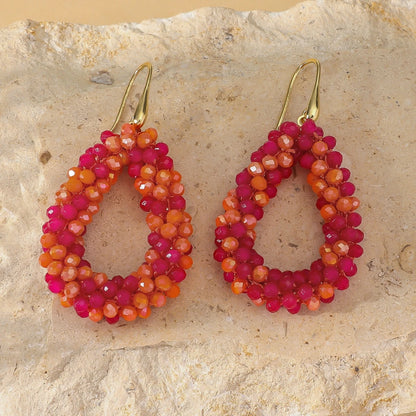 Boho Style Multicolor Water Drop Earrings for Women Elegant Handmade Crystal Beads Hanging Earrings Summer Beach Party Jewelry