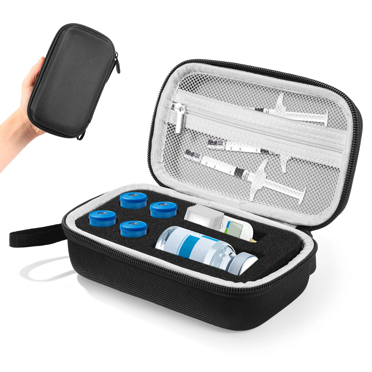 Insulin Vial Case 3ml 30ml Portable Medicine Organizer EVA Oxford Storage Box With Foam Slots For Travel Fridge Storage