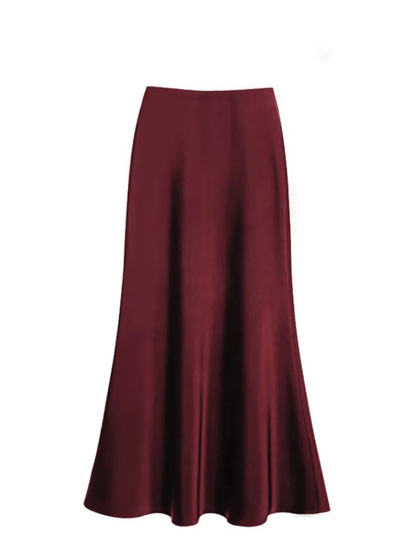 French Style Chic Women's Acetic Acid Satin Flowy High Waist Hip Hugging Skirt for Spring/Summer Fishing Tail Skirt A-line Skirt