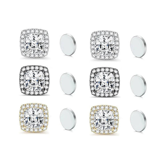 ZAKOL New 1 Pair Buling Cubic Zirconia Stainless Steel Magnetic Ear Clip Simple Fashion No Piercing Stud Earrings for Women Men