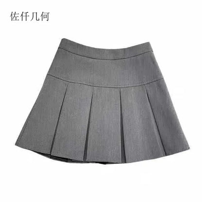 2026 New Black and Grey Pleated Skirt Women High Waist Mini Vintage Solid Skirts Korean Fashion School Uniform Streetwear