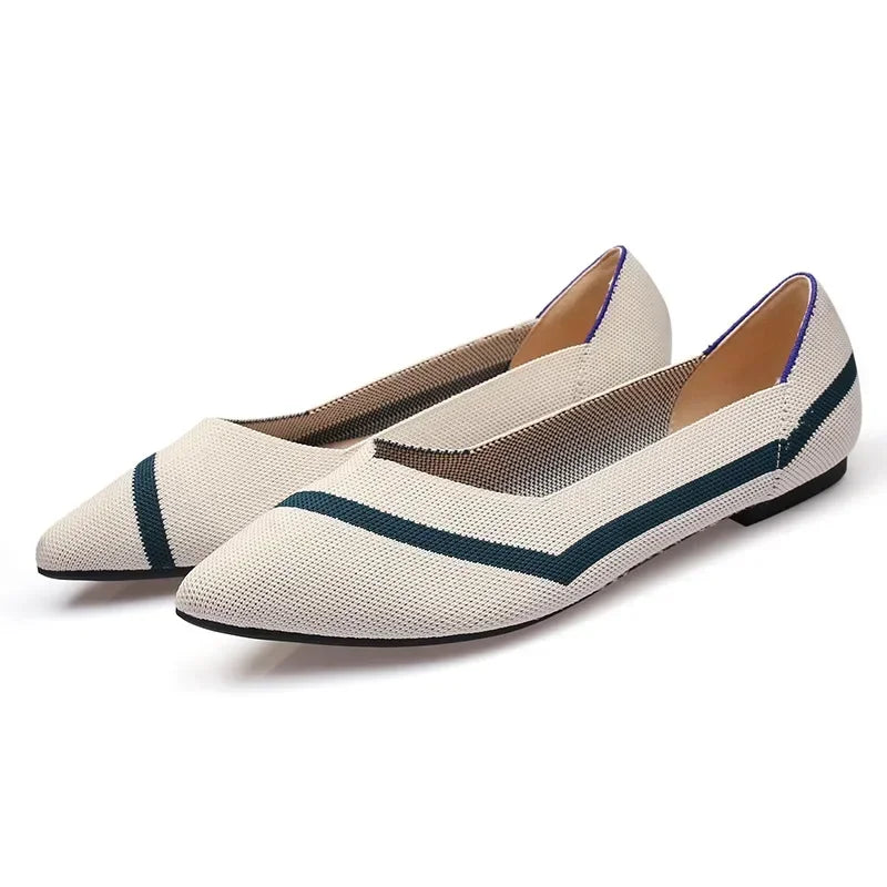 Women's Shoes Mesh Breathable Pointed Toe Flat Shoes Fashion Soft Bottom Knitted Shoes Female Casual Slip on Footwear Loafers85