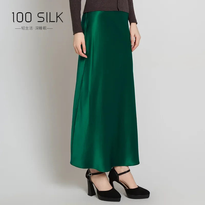 22mm Heavy Silk Skirt Spring and Summer 100% Mulberry Silk Glossy Long Hip Skirt Elastic High Waist Thin Fishtail Skirt