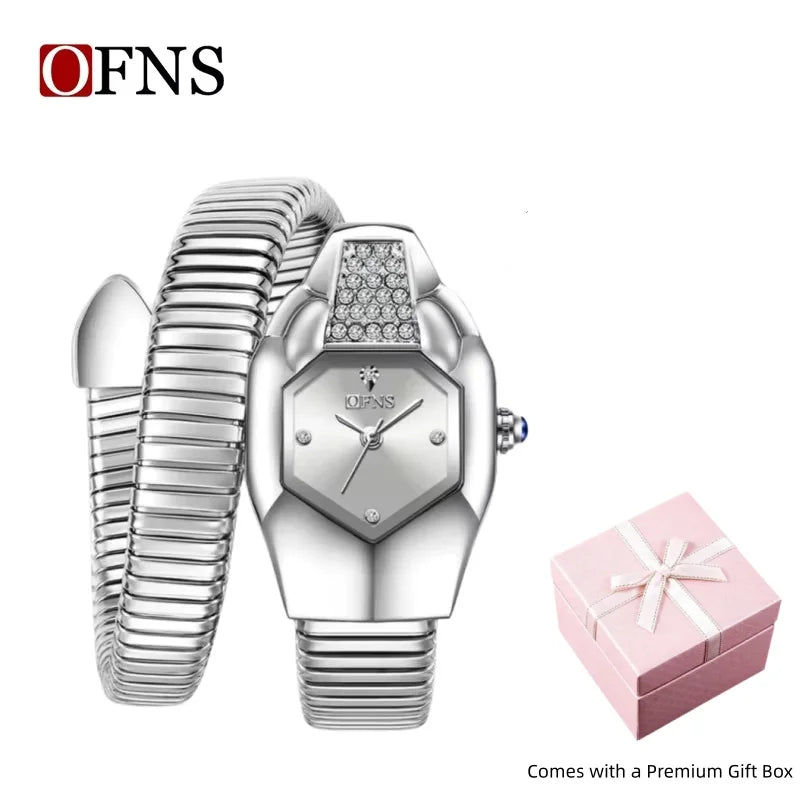 Women Serpentine Quartz Watch Rhinestone Embellished Light Luxury Bracelet Watch Fashion Simple Waterproof Wristwatch for Party