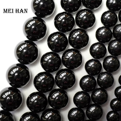 Meihan Natural Black Tourmaline 4mm 6mm 8mm 10mm 12mm Smooth Round Loose Beads for Jewelry Making DIY Bracelet Necklace