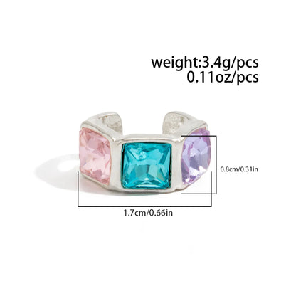 Light Luxury Colorful  Acrylic Diamond Clip Earrings for Women Trendy C-shaped Geometric Fake Piercing Ear Cuff Jewelry Accessor
