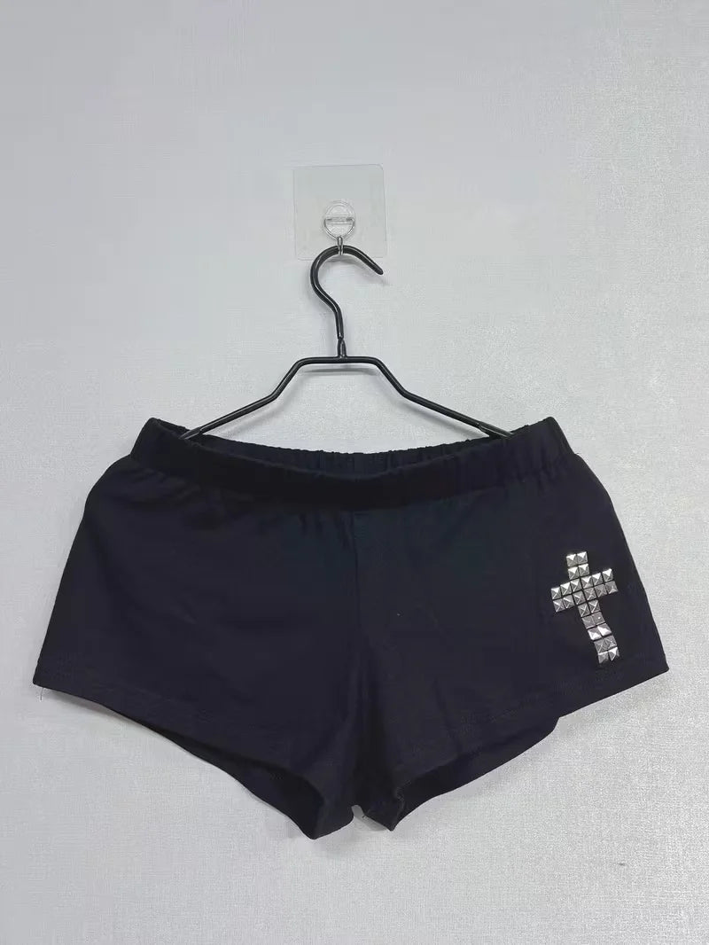 Women Y2K Summer Streetwear Gyaru Vintage goth Graphic Acubi Shorts Button Low Rise Short Hot Pants 2000s Alt Clothes