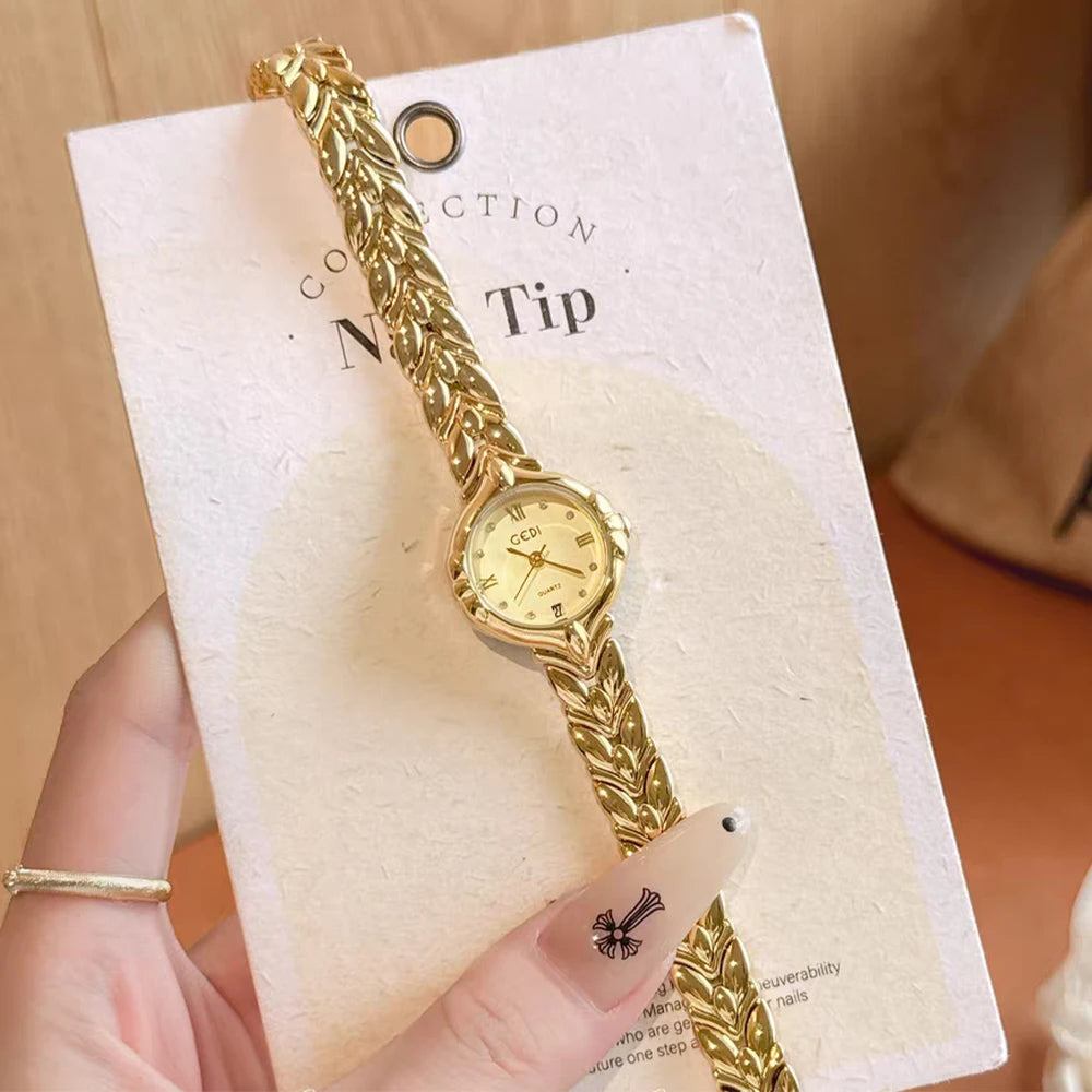 GEDI Ladies Small Gold Watch Gifts Waterproof Fashionable Wristwatch Woman Elegant Quartz Luxury Women's Watches Calendar