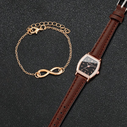 2PCS Fashion Women Quartz Watch Bracelet Set Retro Leather Strap Ladies Wristwatch Jewelry Gift Relogio Feminino（Without Box）