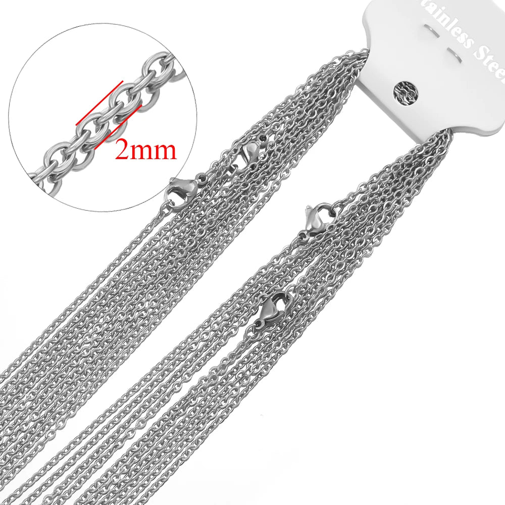 10pcs 50cm 2mm Gold Color Stainless Steel Link Chains Necklaces Fashion Jewelry Cuban Chains Wholesale Chain DIY Crafts Supplies