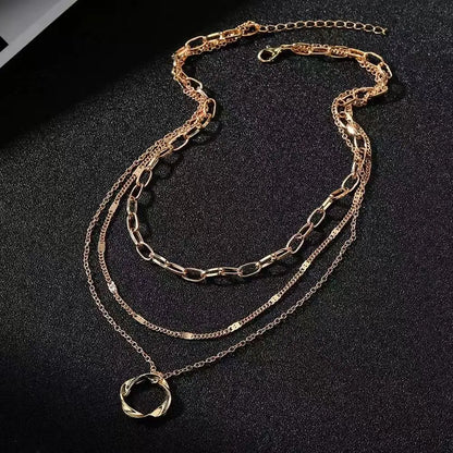 Fashionable cross-border new jewelry design round circle pendant necklace, exaggerated multi-layer versatile necklace.