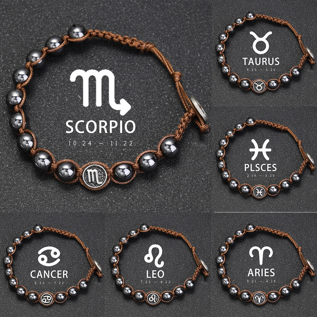 Hand Knitted 12 Zodiac Bracelets Hematite Stainless Steel Leo Libra Bracelet Couples Friendship Gifts Bracelets Jewelry