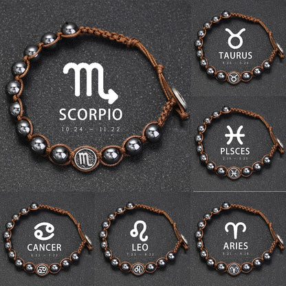 Hand Knitted 12 Zodiac Bracelets Hematite Stainless Steel Leo Libra Bracelet Couples Friendship Gifts Bracelets Jewelry