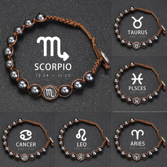 Hand Knitted 12 Zodiac Bracelets Hematite Stainless Steel Leo Libra Bracelet Couples Friendship Gifts Bracelets Jewelry