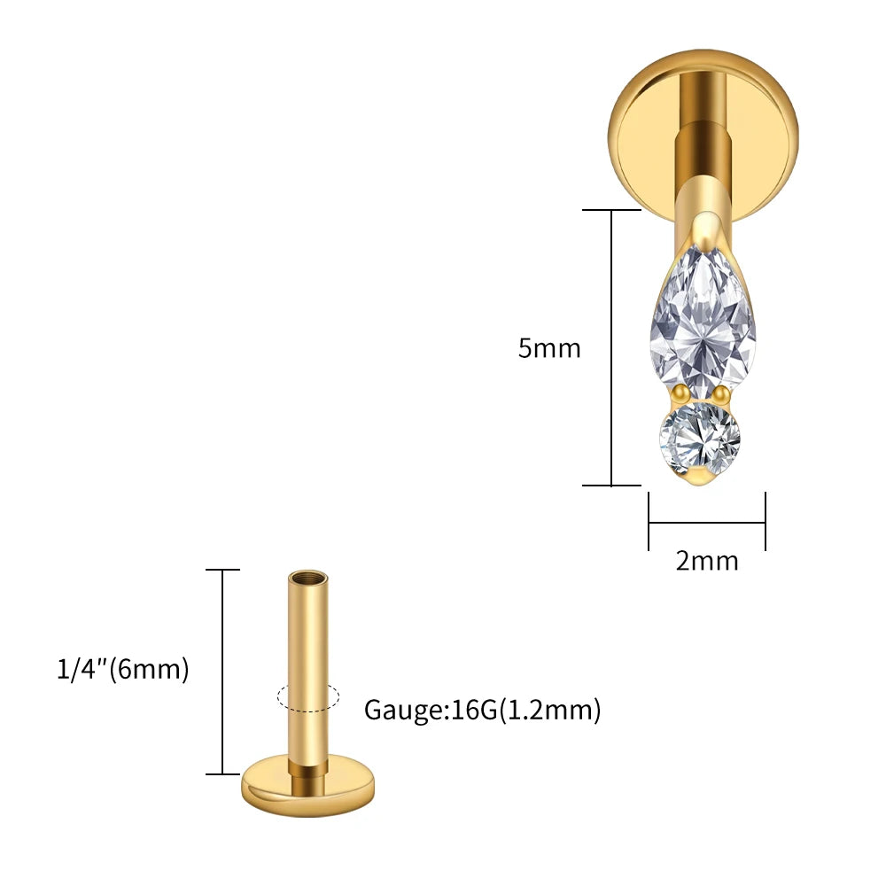 Right Grand ASTM F136 Titanium Teardrop Opal Cartilage Earring 16G Tiny Round CZ Forward Helix Labret Stud Piercing Jewelry
