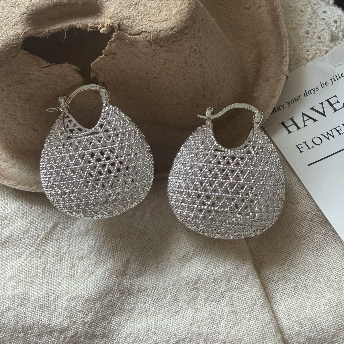 925 Sterling Silver Vintage Earrings For Women Trendy Simple Retro Big Hollow Earring Jewelry Prevent Allergy Party Accessories
