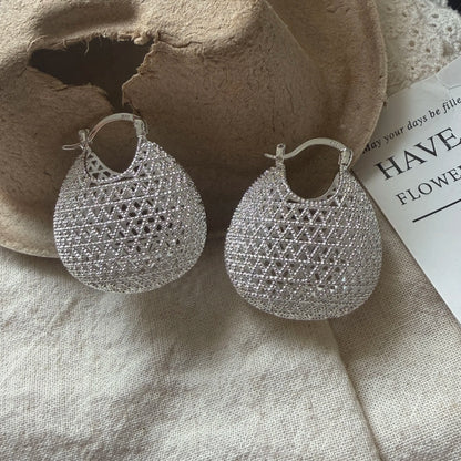 925 Sterling Silver Vintage Earrings For Women Trendy Simple Retro Big Hollow Earring Jewelry Prevent Allergy Party Accessories