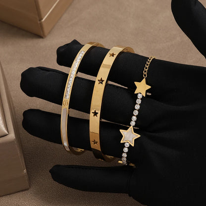 Luxury Star Shaped Stainless Steel Bracelet Set Fashionable Decorative Daily Party Jewelry Gift For Women Men