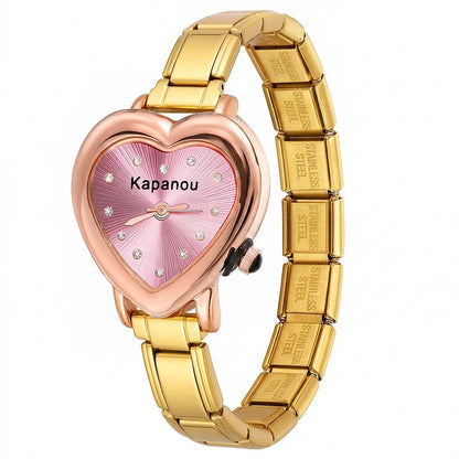 URING Colorful Classic Quartz Heart Watch Dial & Connector Fit 9mm Stainless Steel Italian Charm Link Jewelry for Women Men Gift