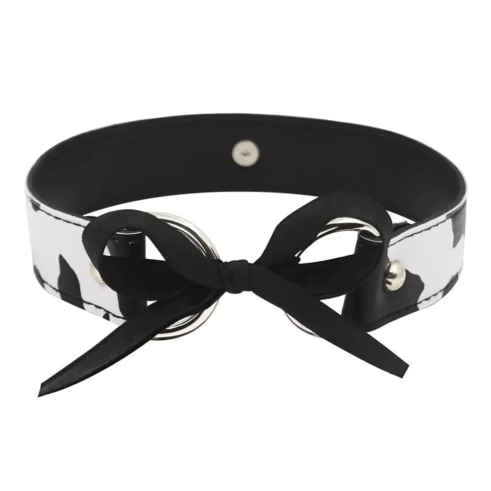 Sexy Leather Choker Necklace Cow Print Adjustable Bell Collar Women Necklace