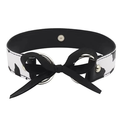 Sexy Leather Choker Necklace Cow Print Adjustable Bell Collar Women Necklace