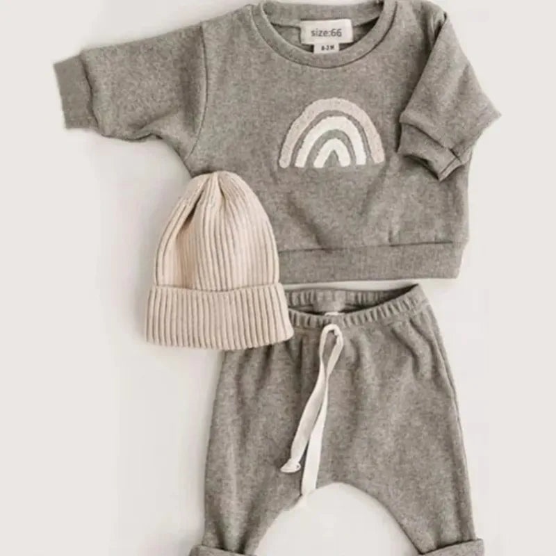 New Spring Autumn  Fashion Kids Clothes Set Toddler Baby Boy Girl Pattern Casual Tops+Child Loose Trousers  2pcs Suit Outfits