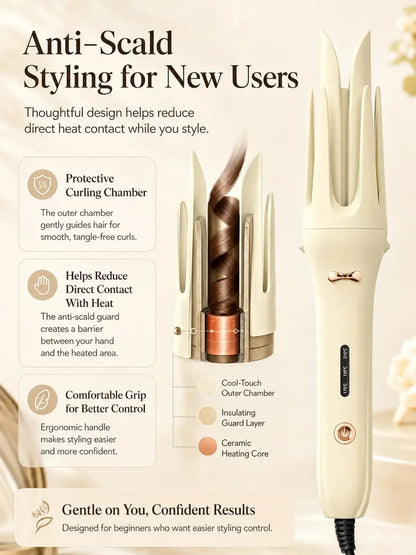 Genai Automatic Curling Iron, Anti-Scald Automatic Hair Curler with 3 Temperature Settings, Fast Heat Up Hair Styling Tool, Portable Curling Wand for Creating Quick Curls & Waves, Home Salon Hair Styling Appliance for Women