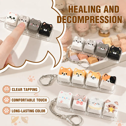 Cute Cat Relax Button Keycap, Kawaii Cat 4-Key Keyboard Fidget Toy for Friends Gift, Portable Fidget Keychain Fashion Bag Charm