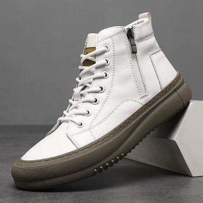 Bubuk Men's Spring and Autumn Style White Sneakers, New Trendy Versatile High-Top Sneakers, Summer Fashion Casual Men's Shoes, Breathable and Durable Sneakers