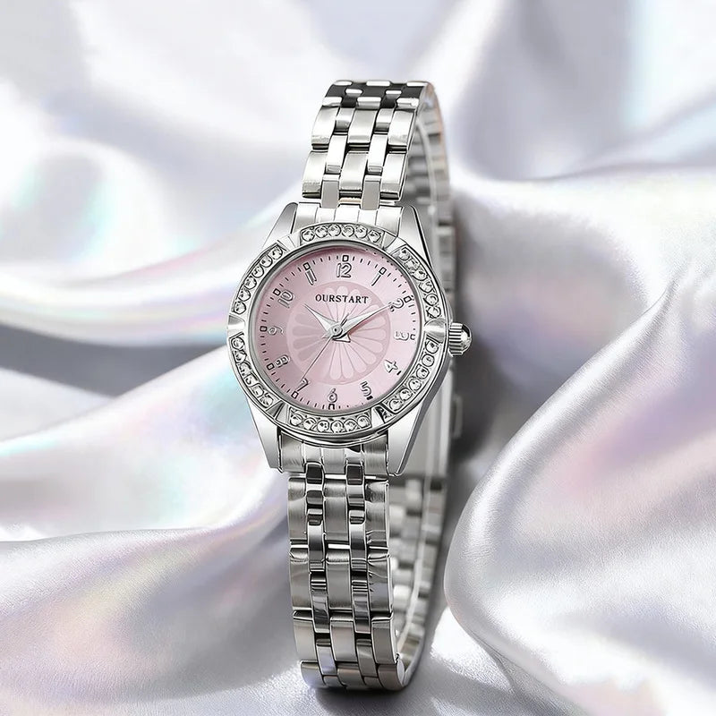 Women's Quartz Watch Diamond Encrusted Fashion Ladies Wrist Watch Small Dial Fresh Stylish Female Watches Ice Blue Girl Gifts