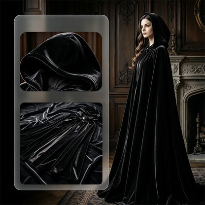 Halloween Hooded Velvet Cloak Long Medieval Cape Wide Silhouette Velvet Shawl For Women Wedding Stage Festival Holiday