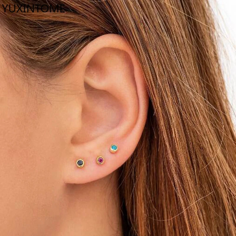 925 Sterling Silver Ear needles Crystal Zircon Small studs Earrings for Women gold-plated round Piercing Earrings New in 2022