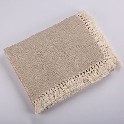 Cotton Muslin Swaddle Blankets for Newborn Baby Tassel Receiving Blanket New Born Swaddle Wrap Infant Sleeping Quilt Bed Cover