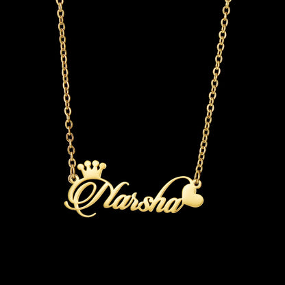 Atoztide Personalized Custom Name Necklace for Women Stainless Steel Crown Heart Nameplate Figaro Chain Birthday Jewelry Gift