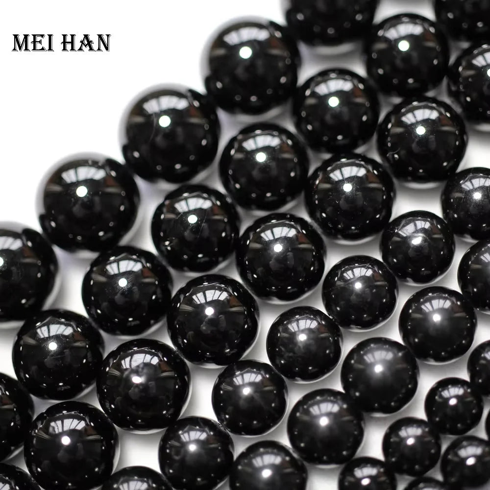 Meihan Natural Black Tourmaline 4mm 6mm 8mm 10mm 12mm Smooth Round Loose Beads for Jewelry Making DIY Bracelet Necklace