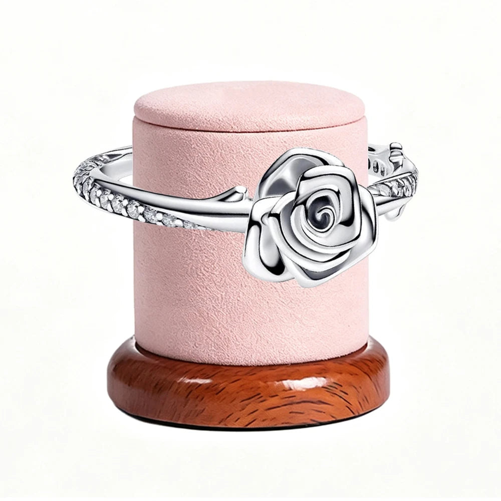 New 925 Silver Sparkling Double Heart Blue Pear Blossom Ice Pillar High Princess Crown Ring Fashion DIY Charm Jewelry