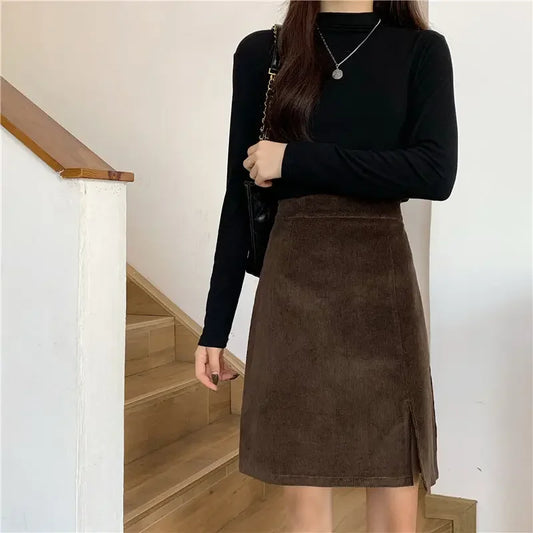 Women's College Style Fashion Skirt Women's Casual Daily Pure Corduroy Thickened Autumn Warm Comfortable Simple Vintage