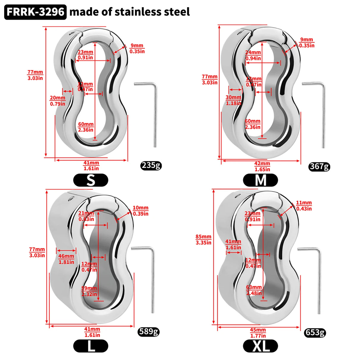 FRRK Weight Scrotal Ring Stainless Steel Ball Stretcher Metal Lock Ring Male Bondage Adult Intimate Personal Restraint Wear Toy